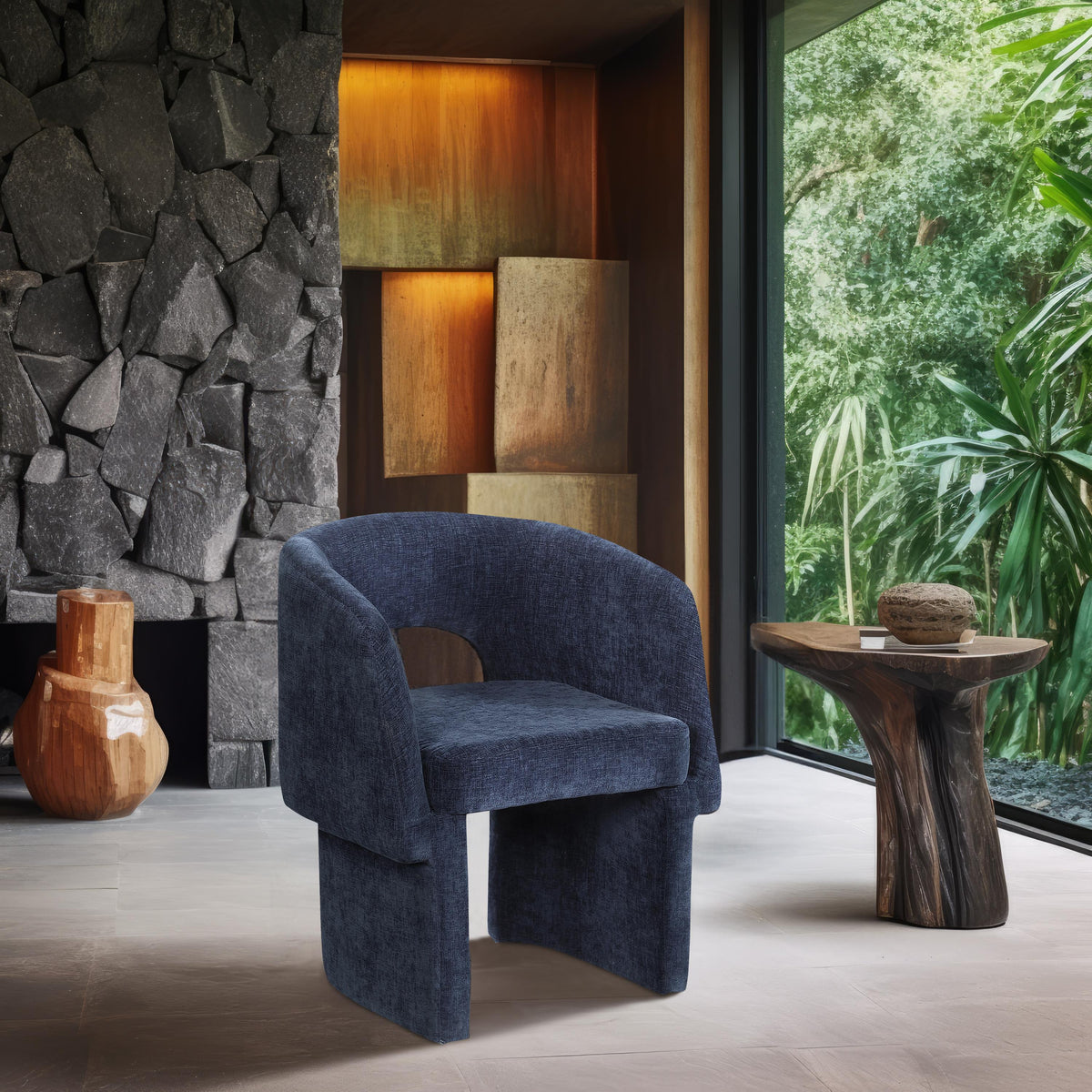 Meridian Emmet Navy Chenille Fabric Dining Chair / Accent Chair