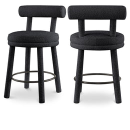 Meridian Parlor Black Boucle Fabric Stool