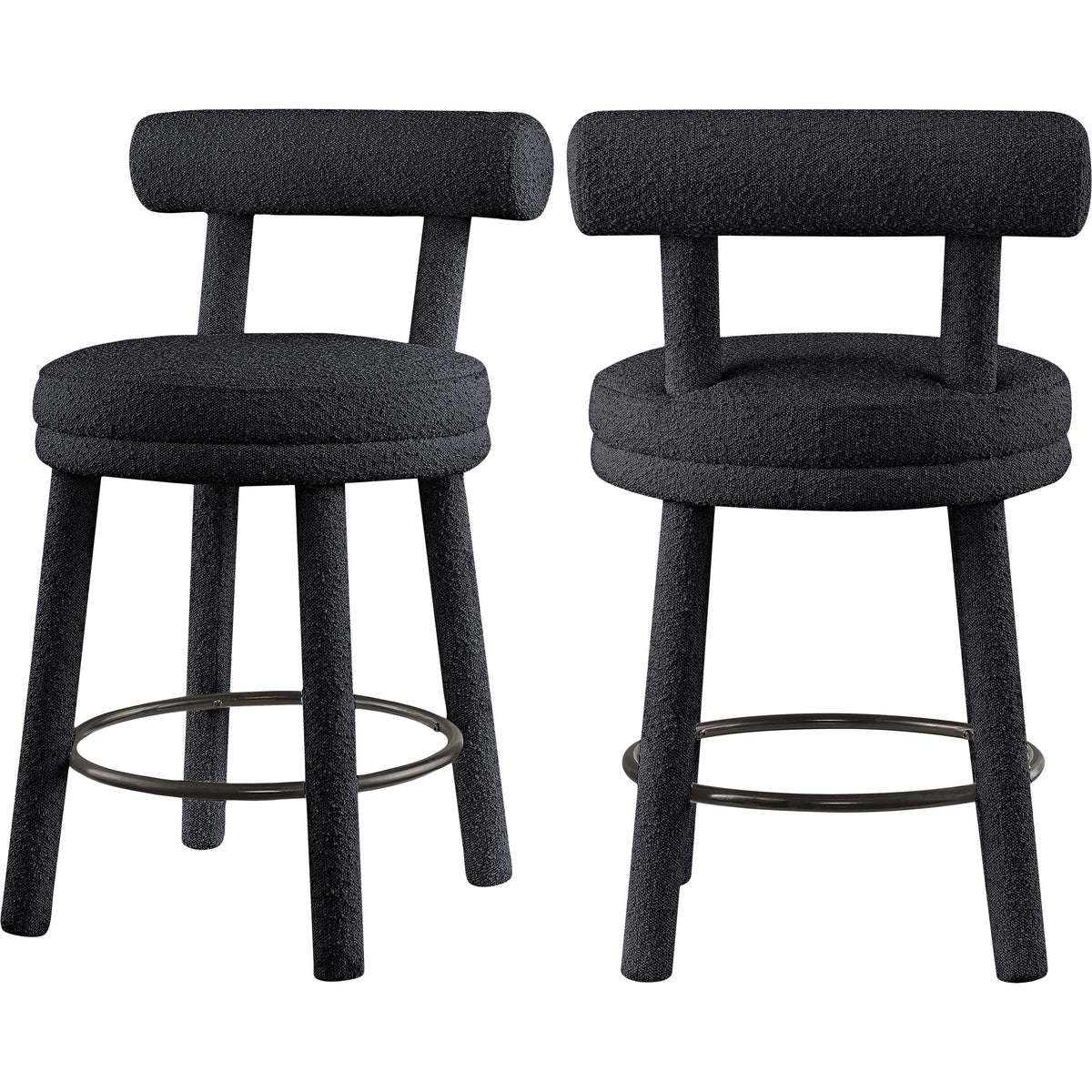 Meridian Parlor Black Boucle Fabric Stool
