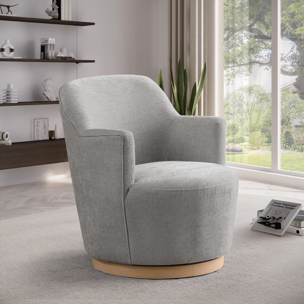 Meridian Clarita Light Grey Chenille Fabric Swivel Accent Chair