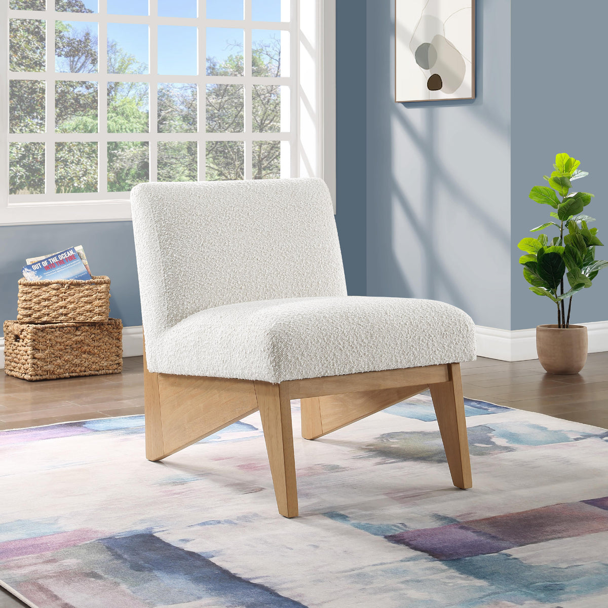 Meridian Chapman Cream Boucle Fabric Accent Chair