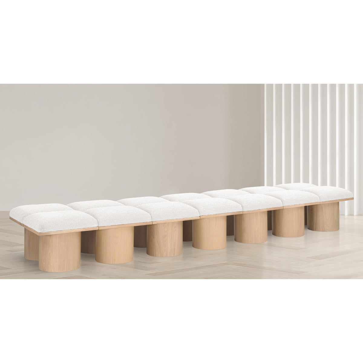 Meridian Pavilion Cream Boucle Fabric Bench