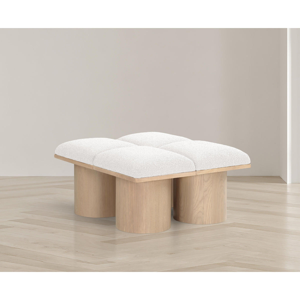 Meridian Pavilion Cream Boucle Fabric Bench