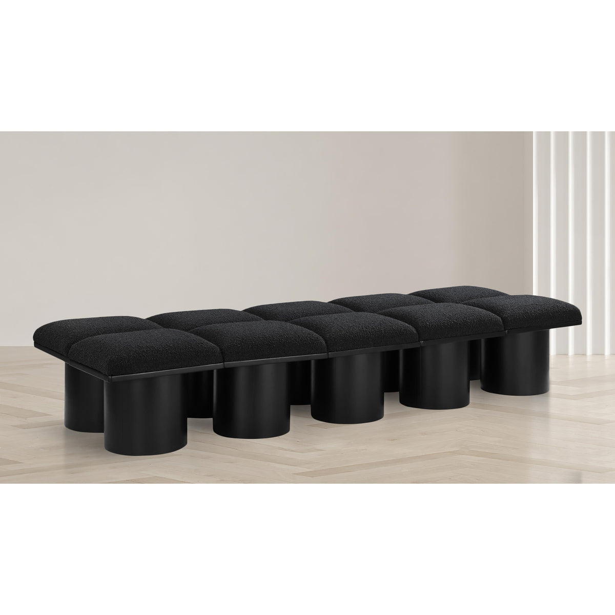 Meridian Pavilion Black Boucle Fabric Bench