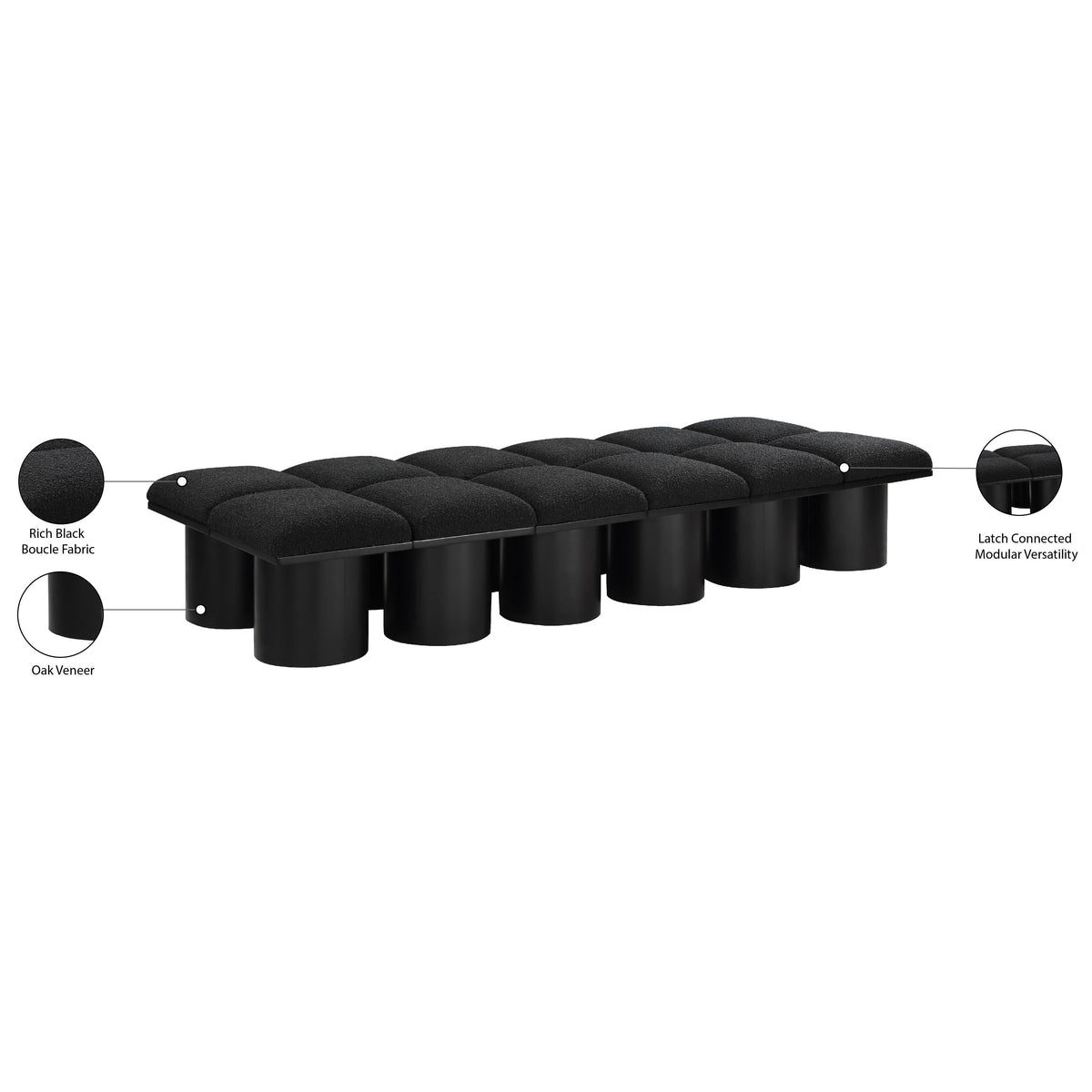 Meridian Pavilion Black Boucle Fabric Bench