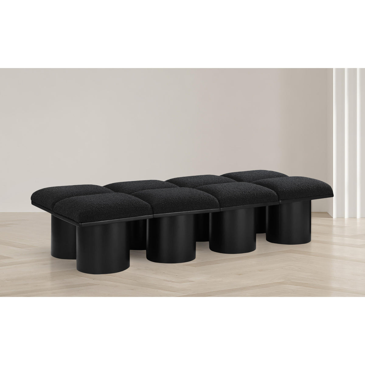 Meridian Pavilion Black Boucle Fabric Bench
