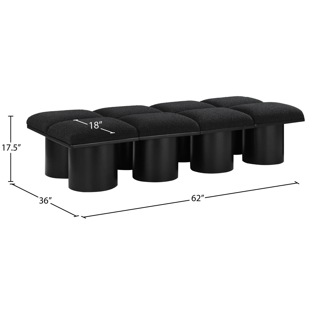 Meridian Pavilion Black Boucle Fabric Bench