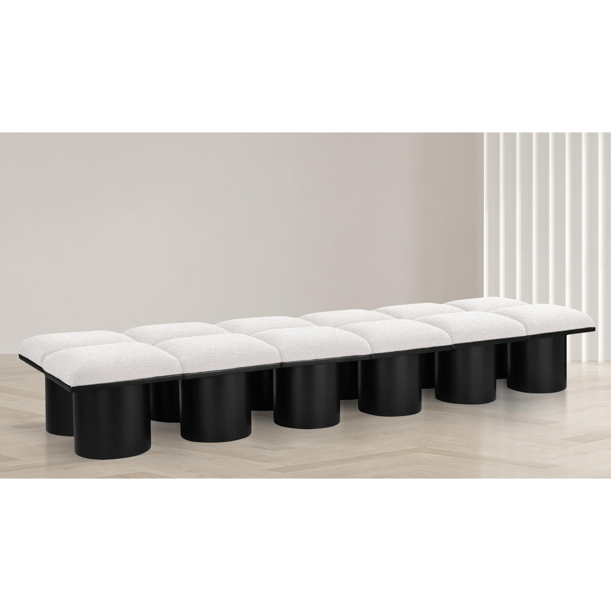 Meridian Pavilion Cream Boucle Fabric Bench