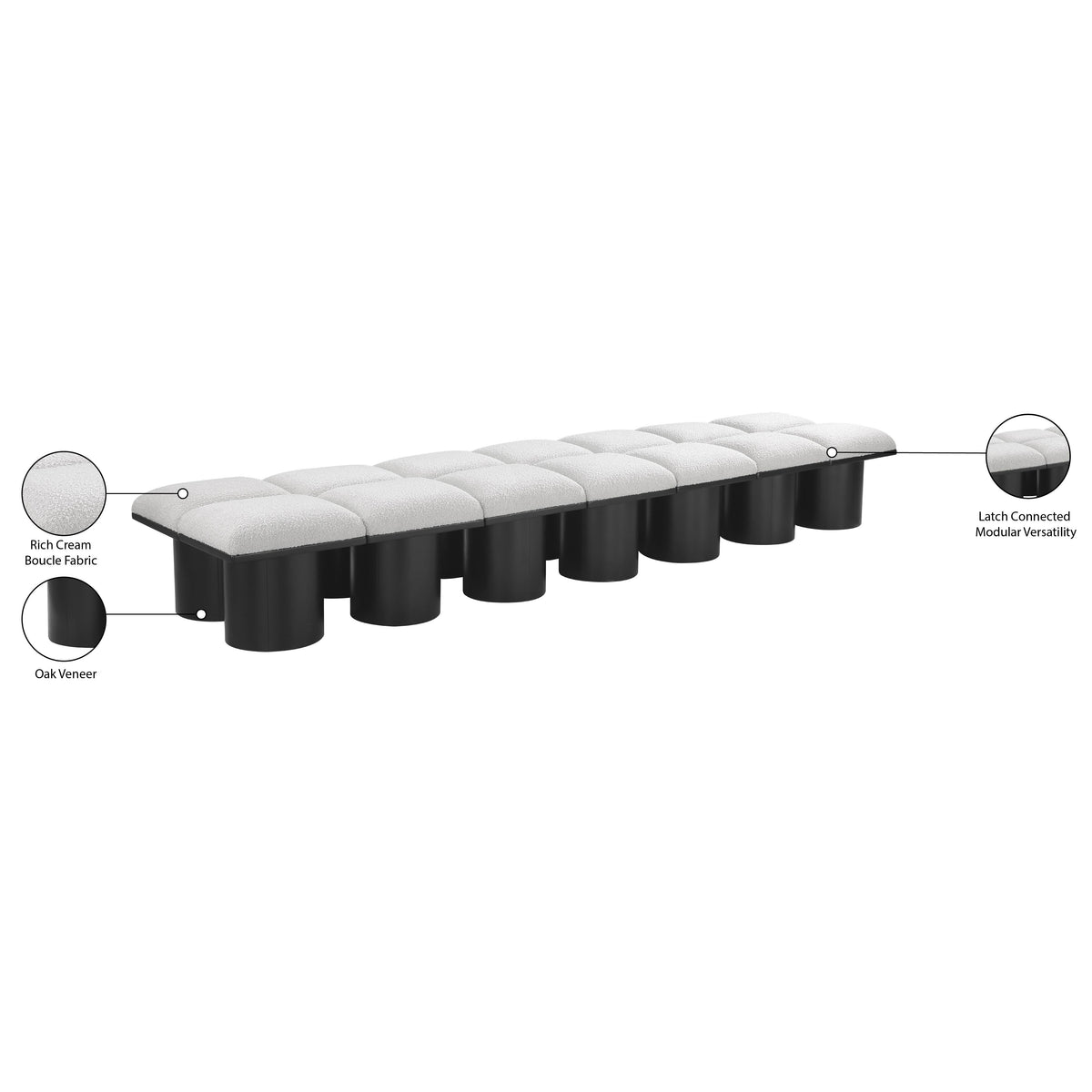 Meridian Pavilion Cream Boucle Fabric Bench