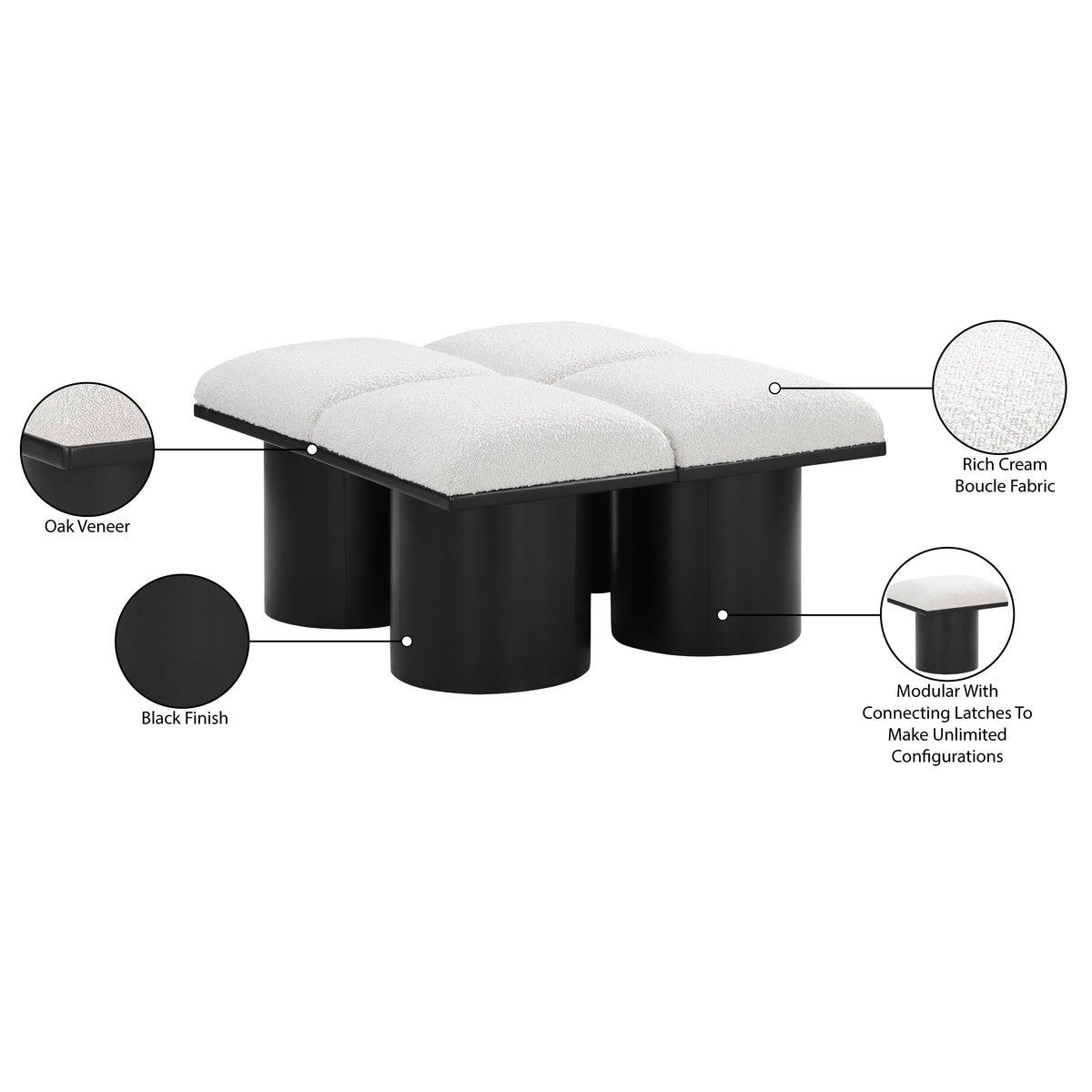 Meridian Pavilion Cream Boucle Fabric Bench