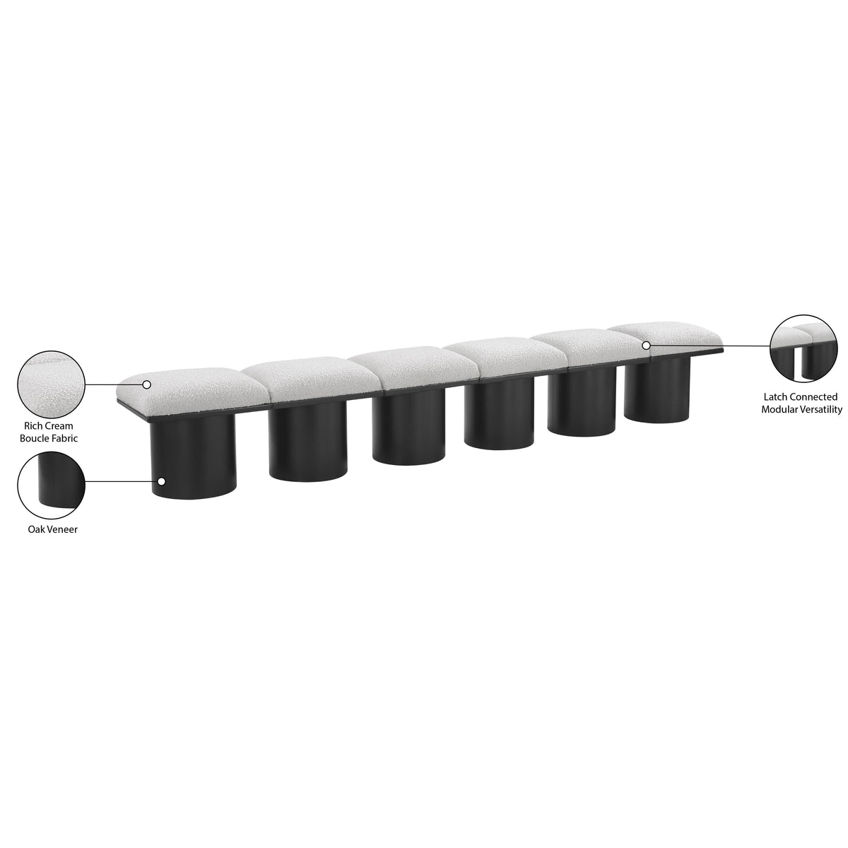 Meridian Pavilion Cream Boucle Fabric Bench