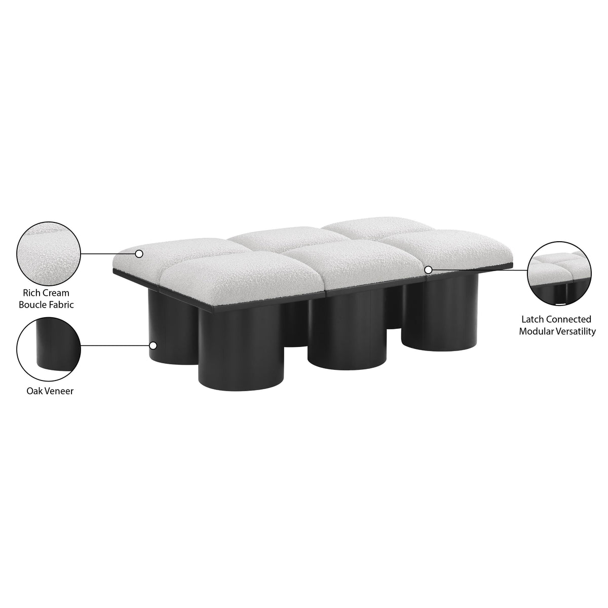 Meridian Pavilion Cream Boucle Fabric Bench