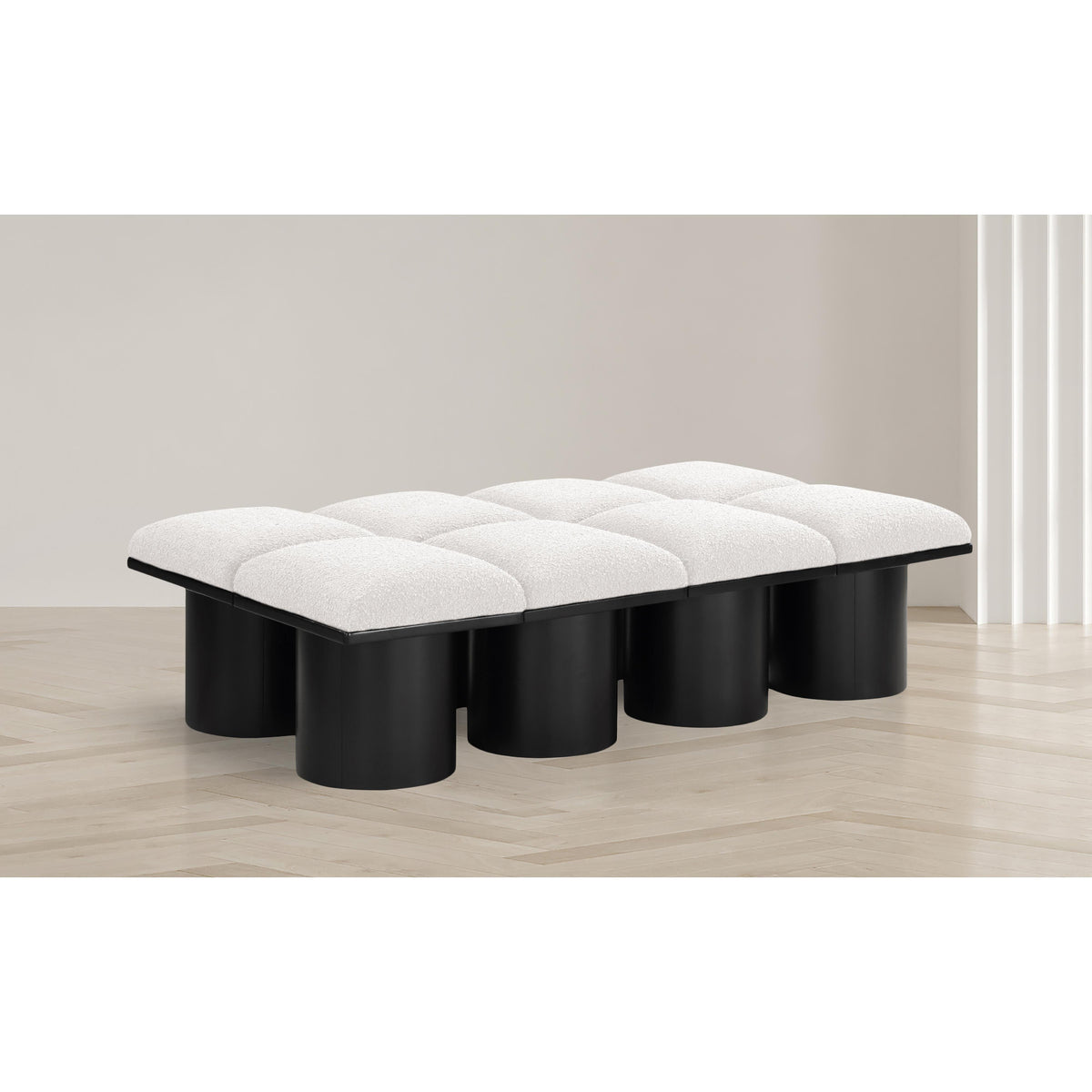 Meridian Pavilion Cream Boucle Fabric Bench