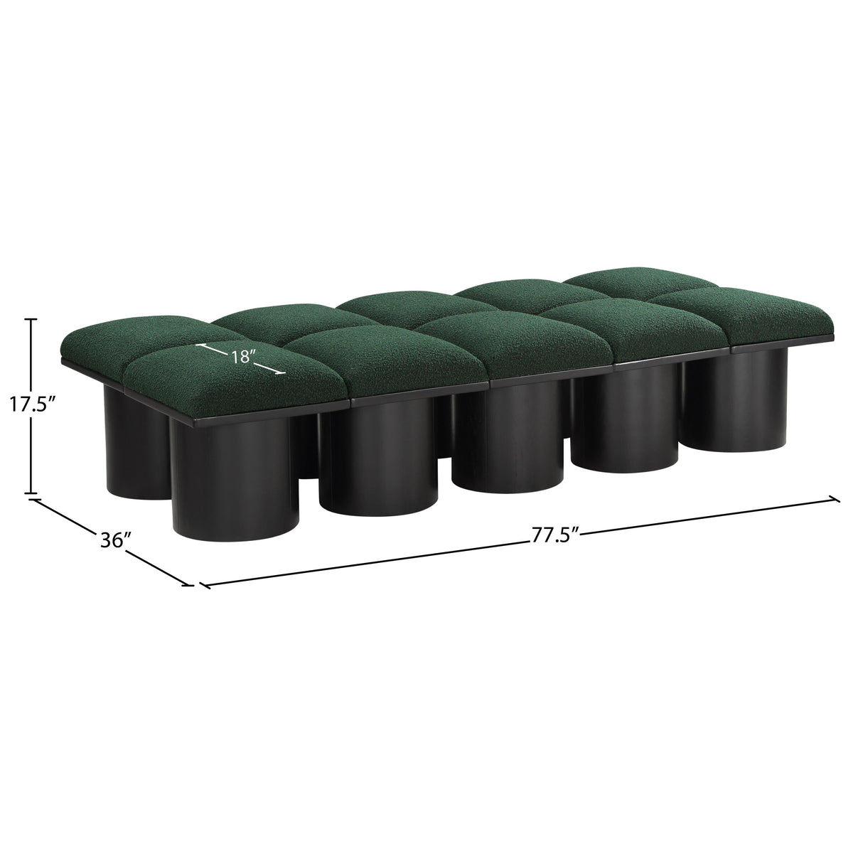 Meridian Pavilion Green Boucle Fabric Bench