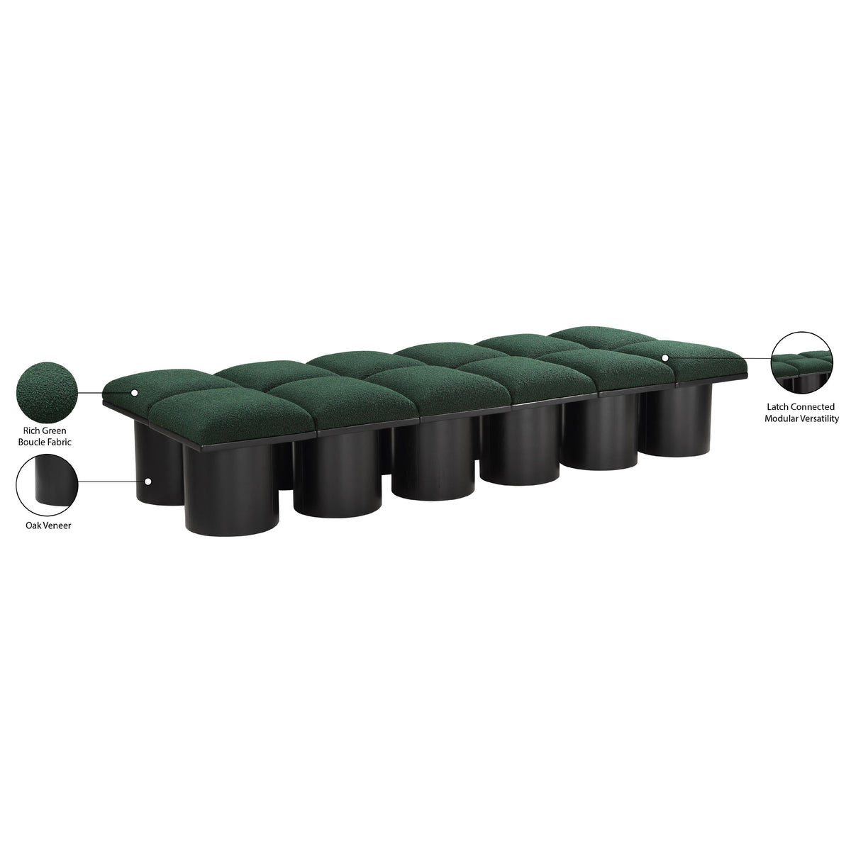 Meridian Pavilion Green Boucle Fabric Bench