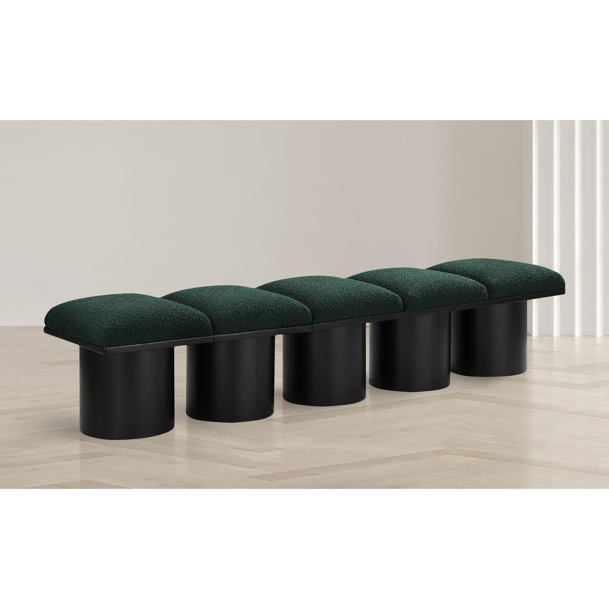 Meridian Pavilion Green Boucle Fabric Bench