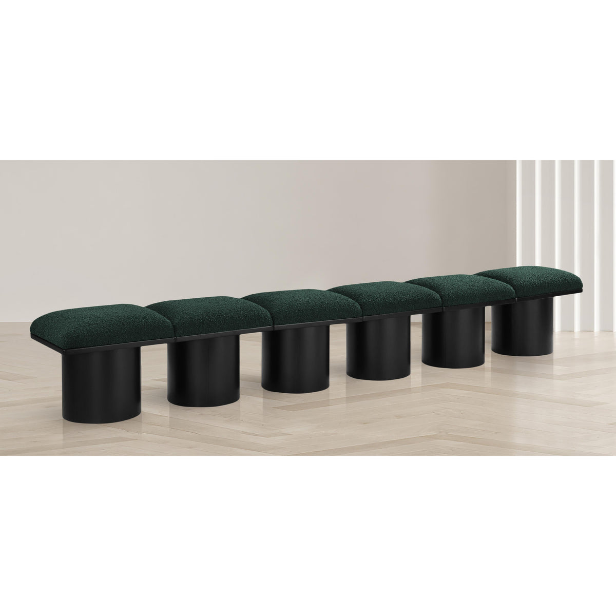 Meridian Pavilion Green Boucle Fabric Bench