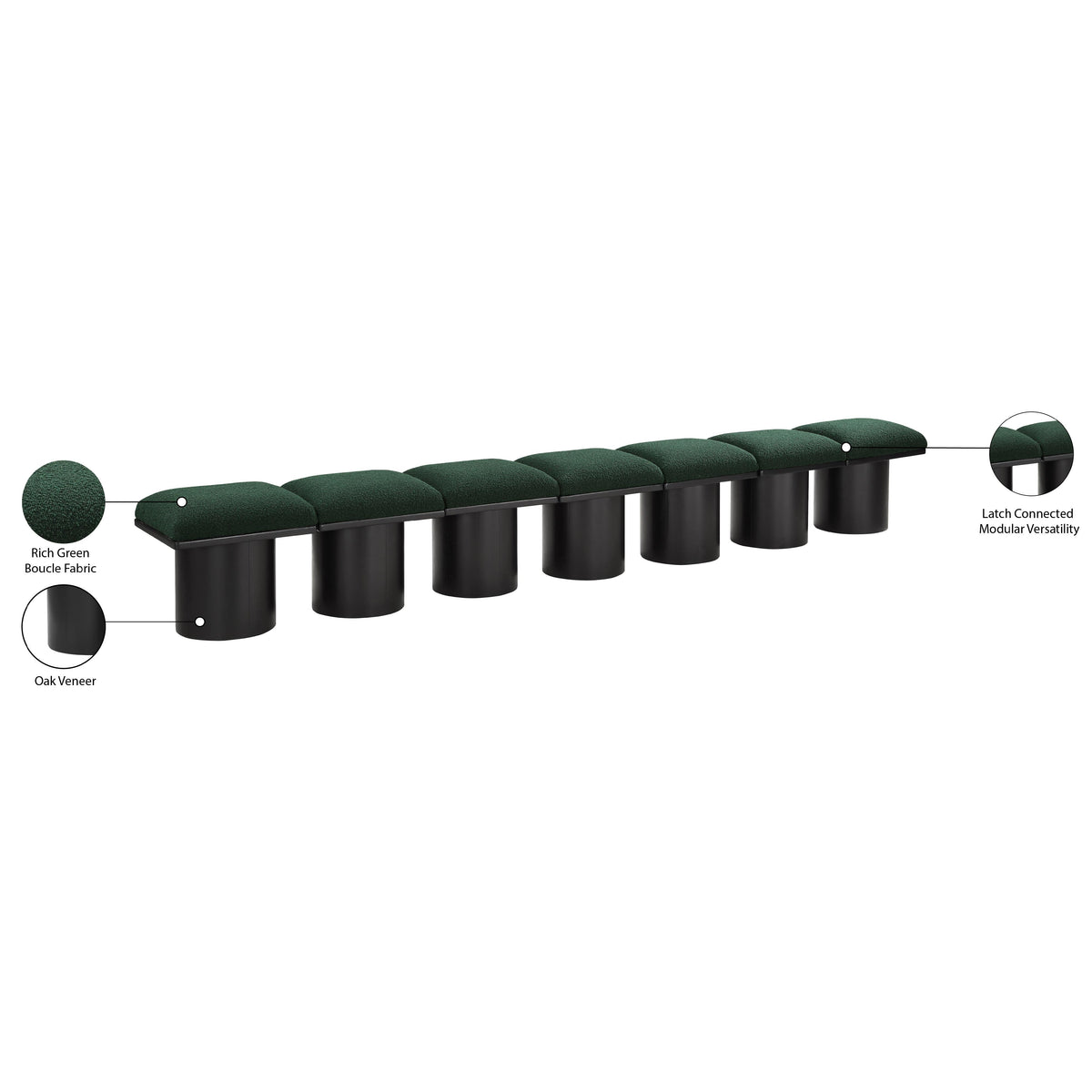 Meridian Pavilion Green Boucle Fabric Bench