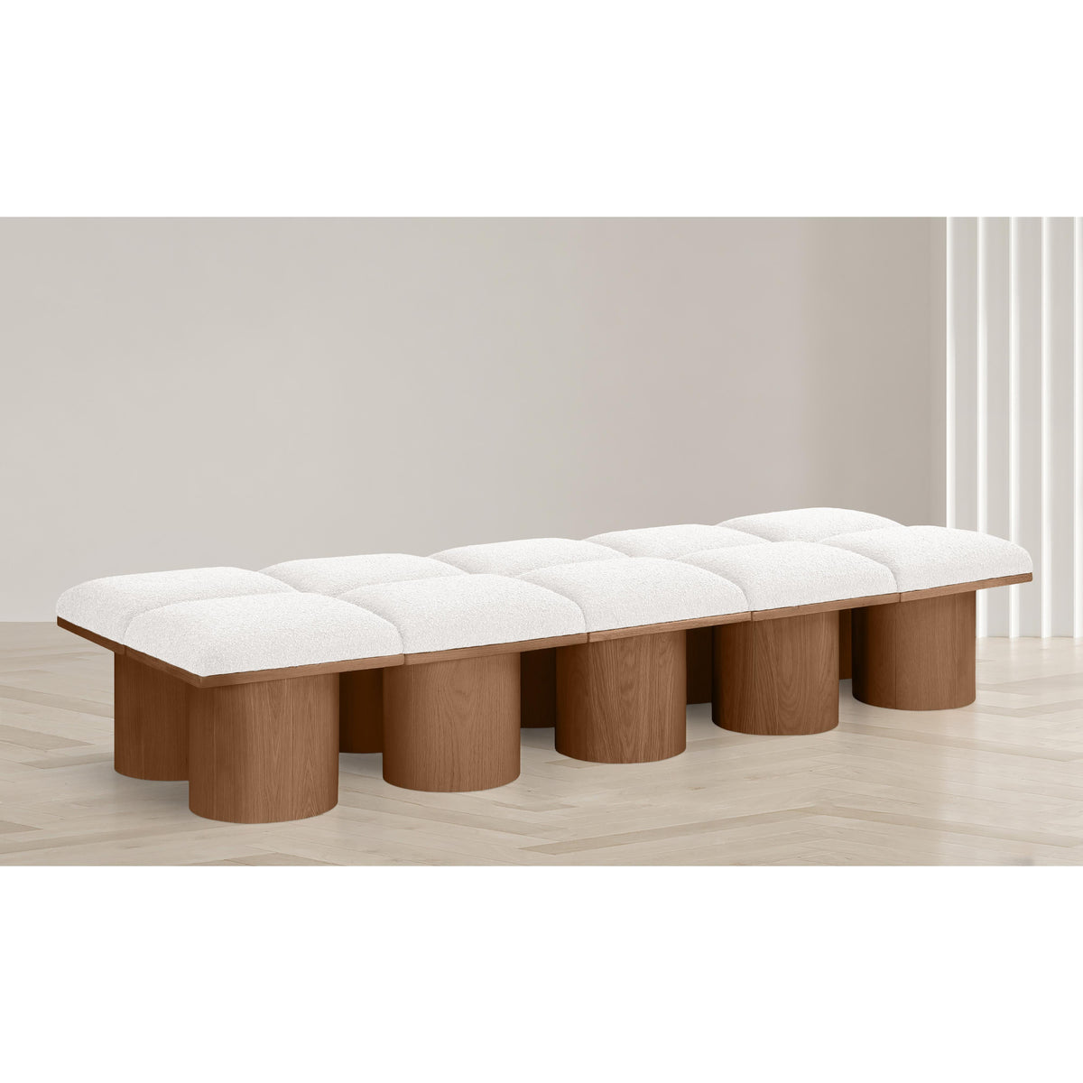 Meridian Pavilion Cream Boucle Fabric Bench