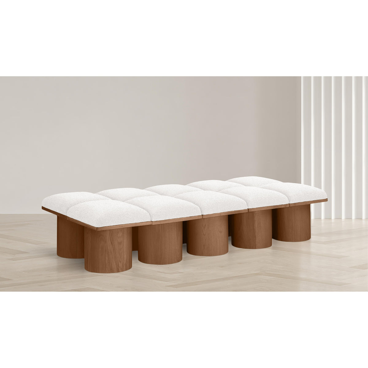Meridian Pavilion Cream Boucle Fabric Bench