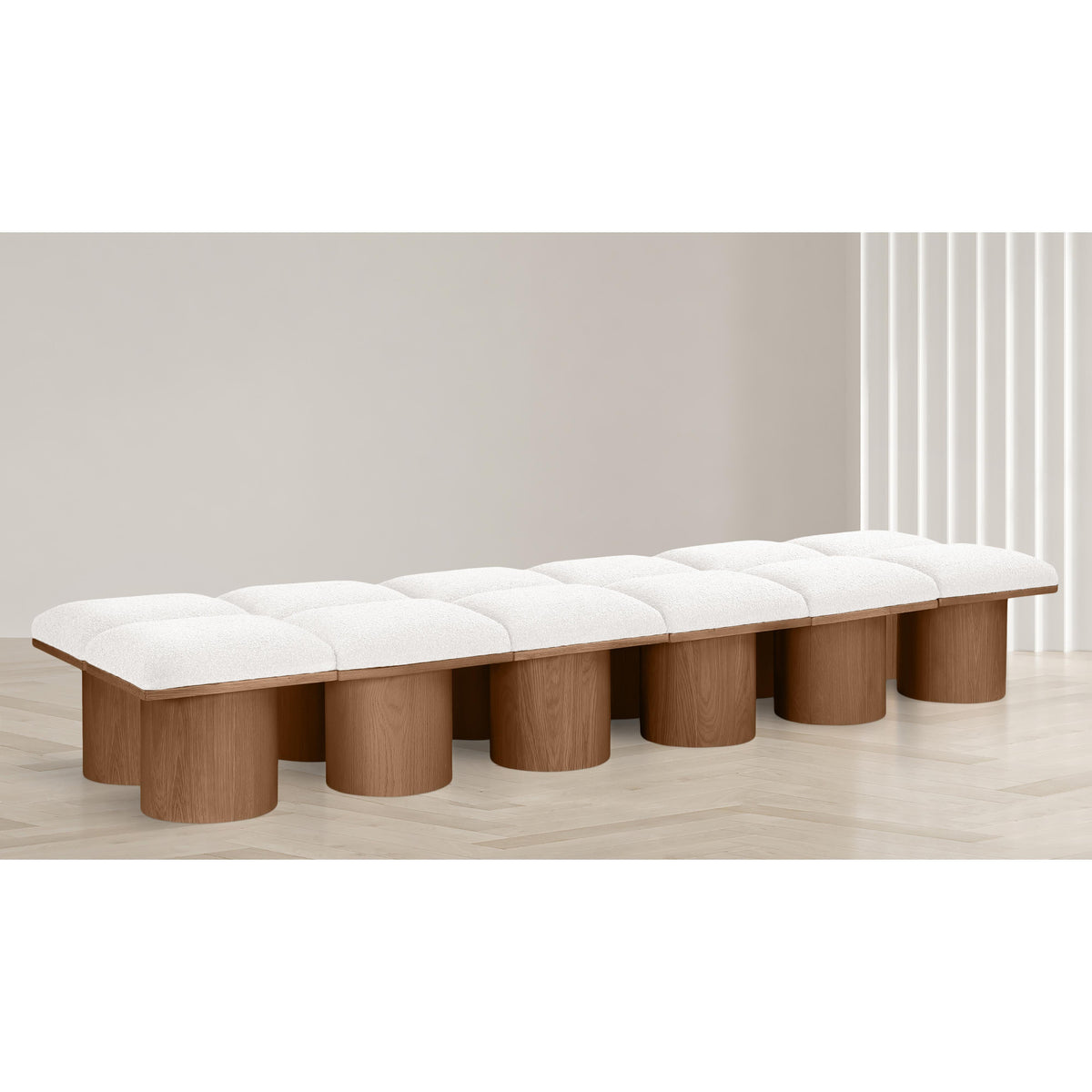Meridian Pavilion Cream Boucle Fabric Bench