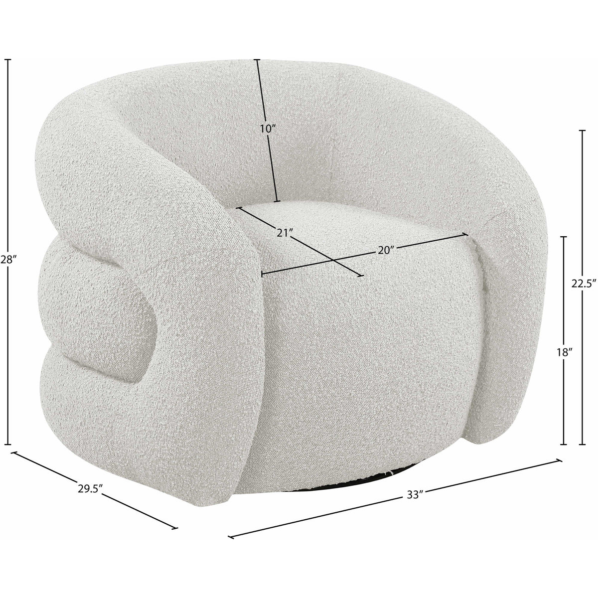 Meridian Roxbury Cream Boucle Fabric Swivel Accent Chair