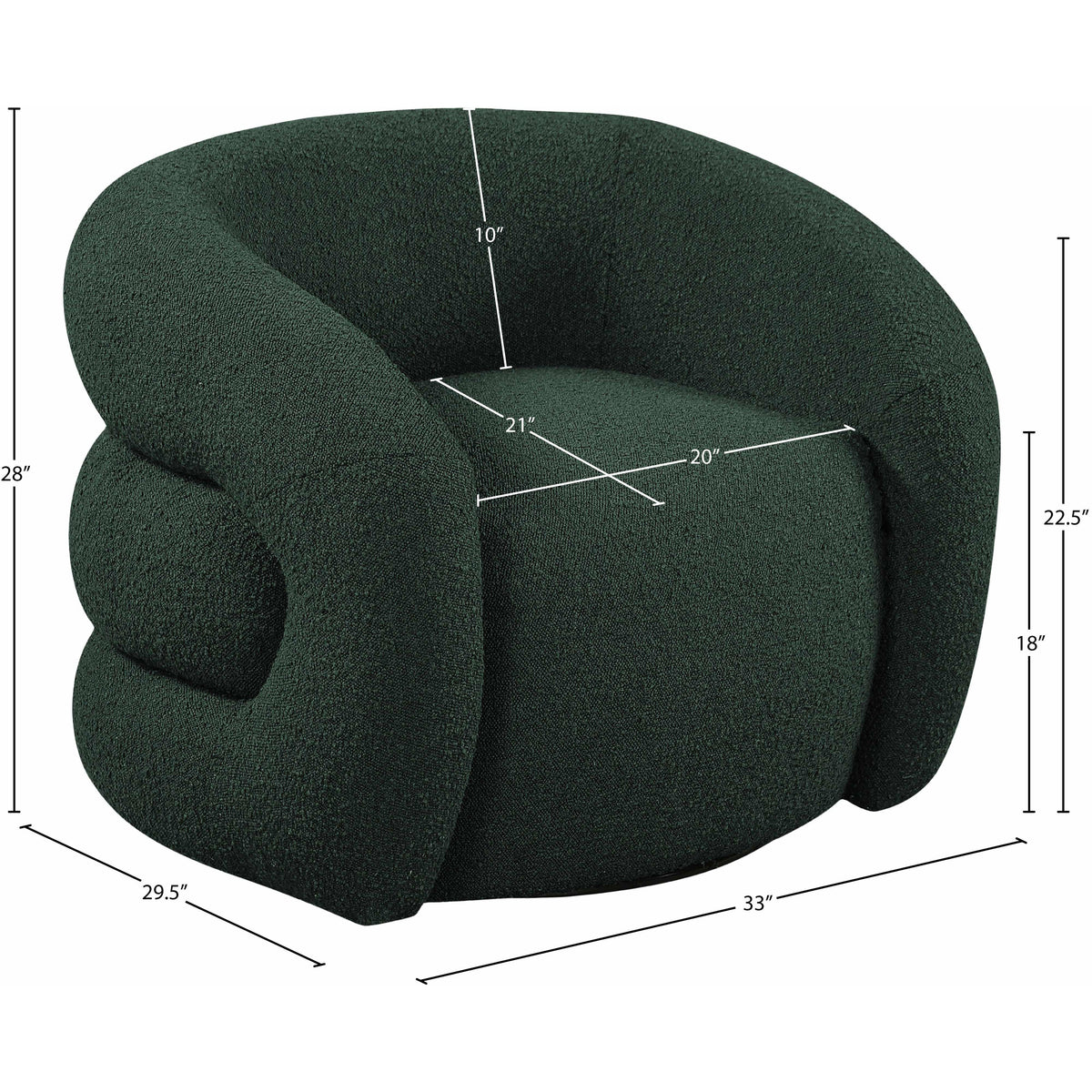Meridian Roxbury Green Boucle Fabric Swivel Accent Chair