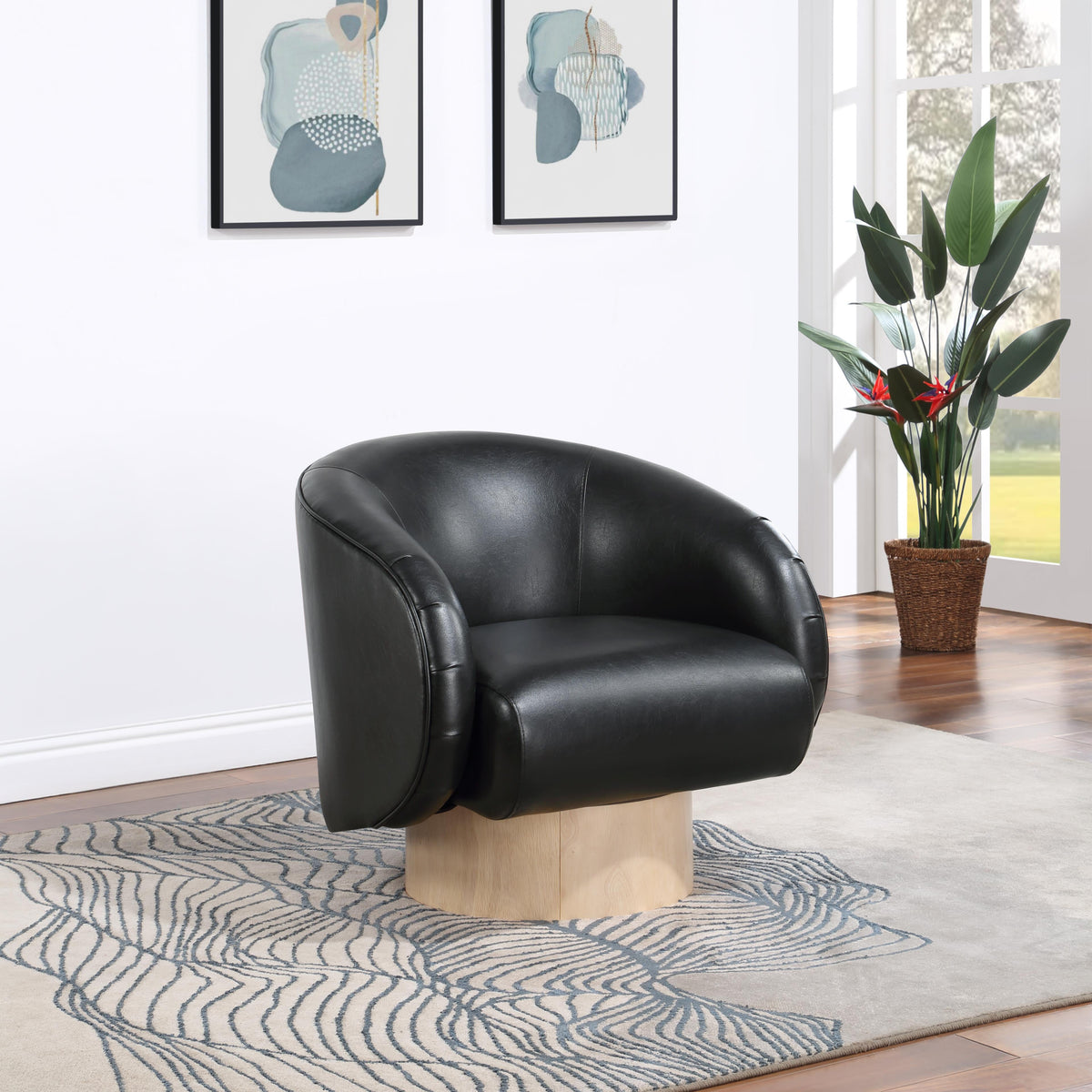 Meridian Gibson Black Vegan Leather Swivel Accent Chair