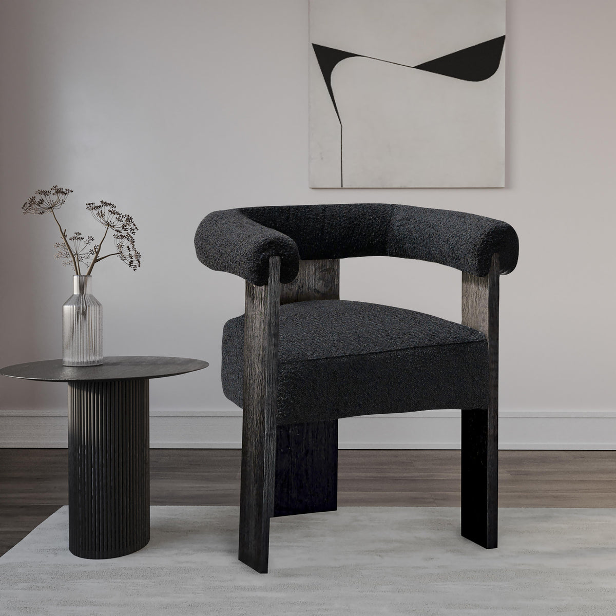 Meridian Barrel Black Boucle Fabric Dining Chair