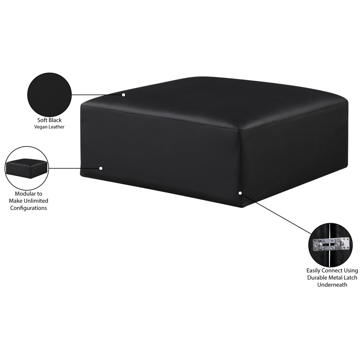 Meridian Cube Black Vegan Leather Ottoman