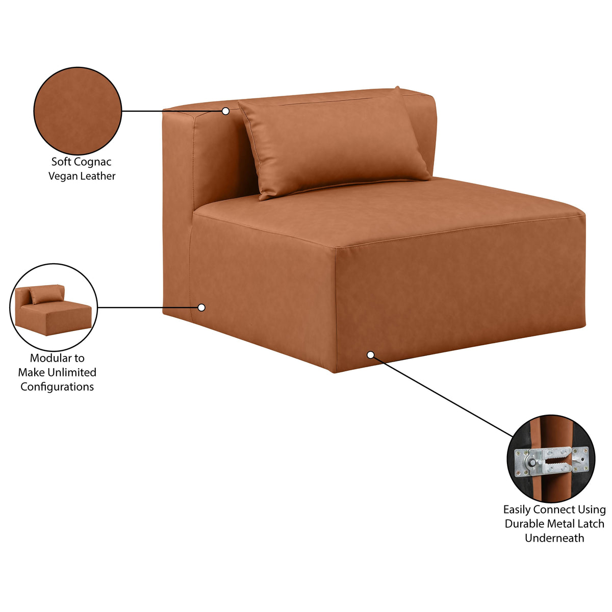 Meridian Cube Cognac Vegan Leather Armless Chair