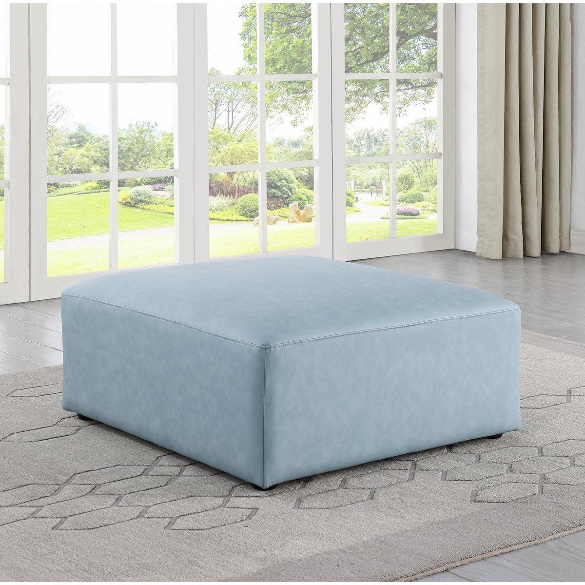 Meridian Cube Light Blue Vegan Leather Ottoman