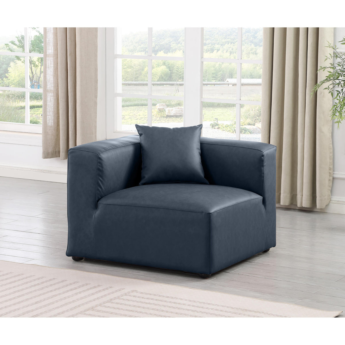 Meridian Cube Navy Blue Vegan Leather Corner Chair