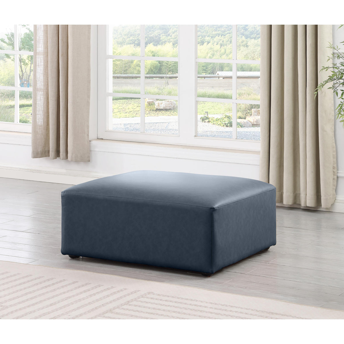 Meridian Cube Navy Blue Vegan Leather Ottoman