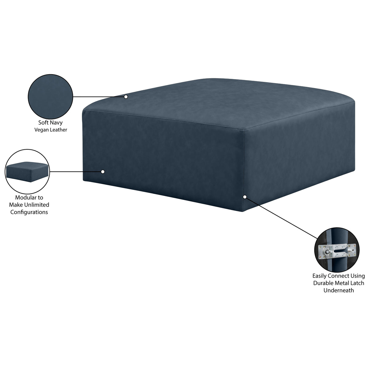 Meridian Cube Navy Blue Vegan Leather Ottoman