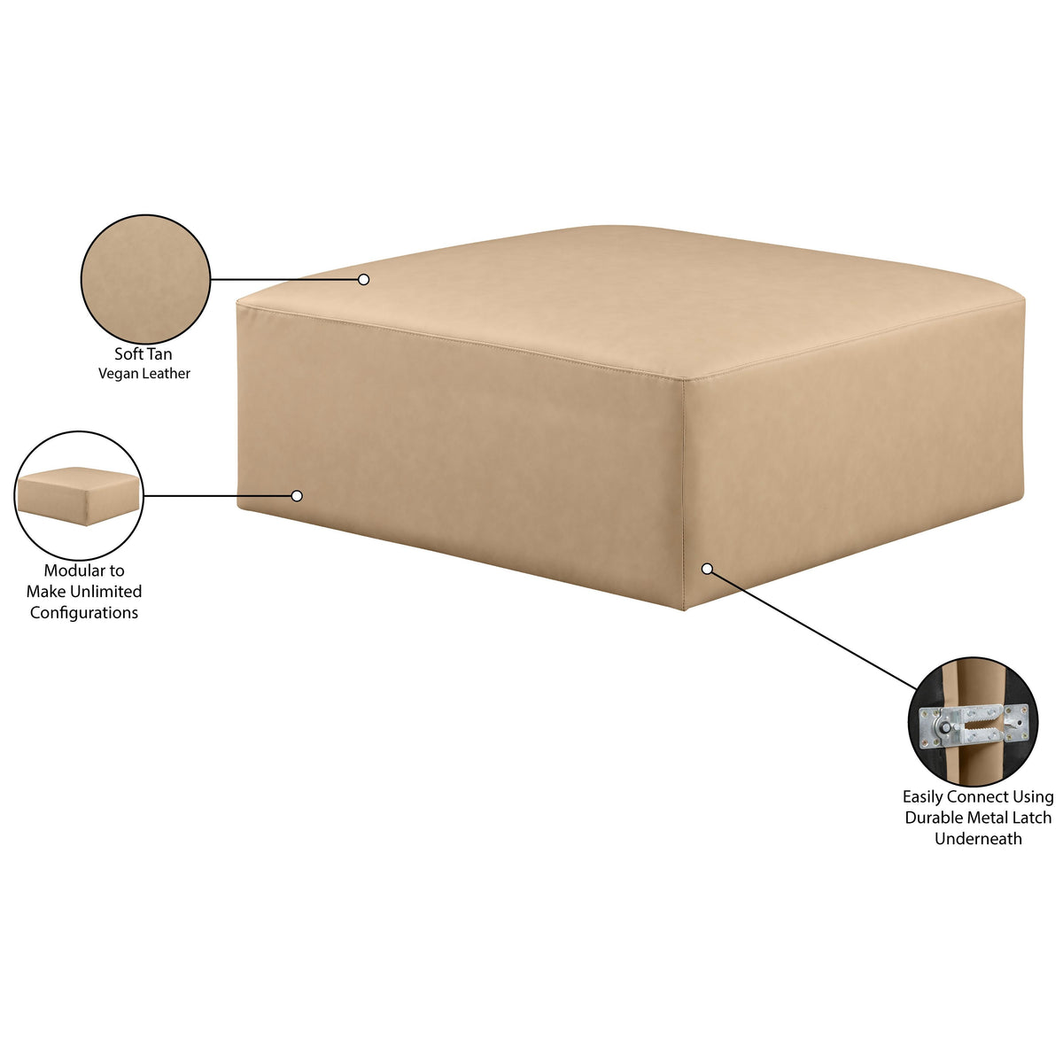 Meridian Cube Tan Vegan Leather Ottoman