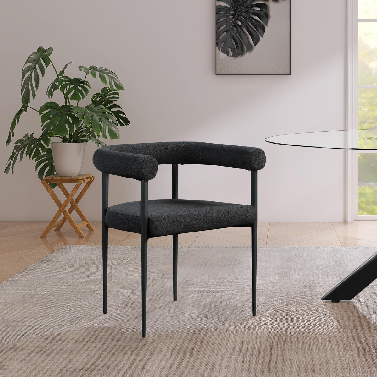 Meridian Louie Black Boucle Fabric Dining Chair