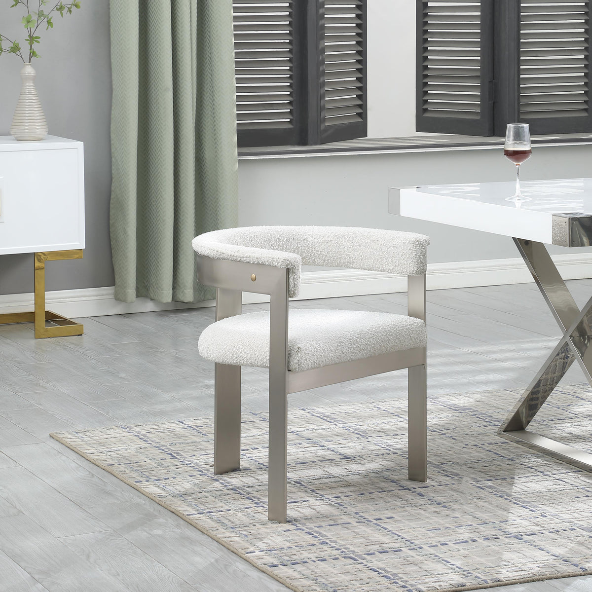 Meridian Romeo Cream Boucle Fabric Dining Chair