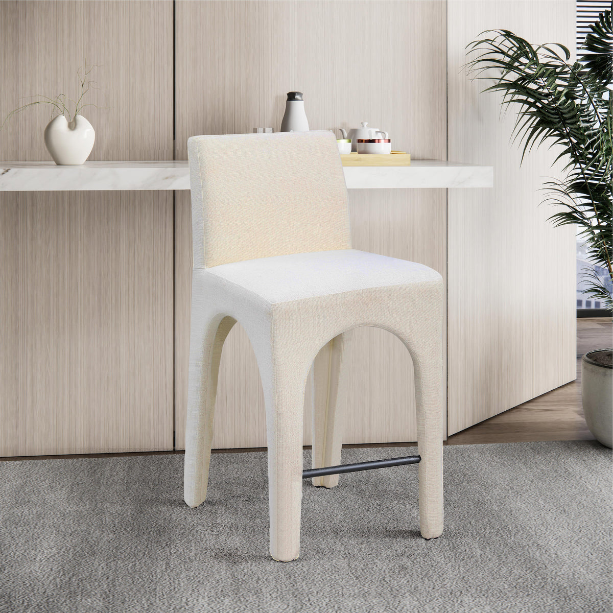 Meridian Gramercy Beige Linen Textured Fabric Stool