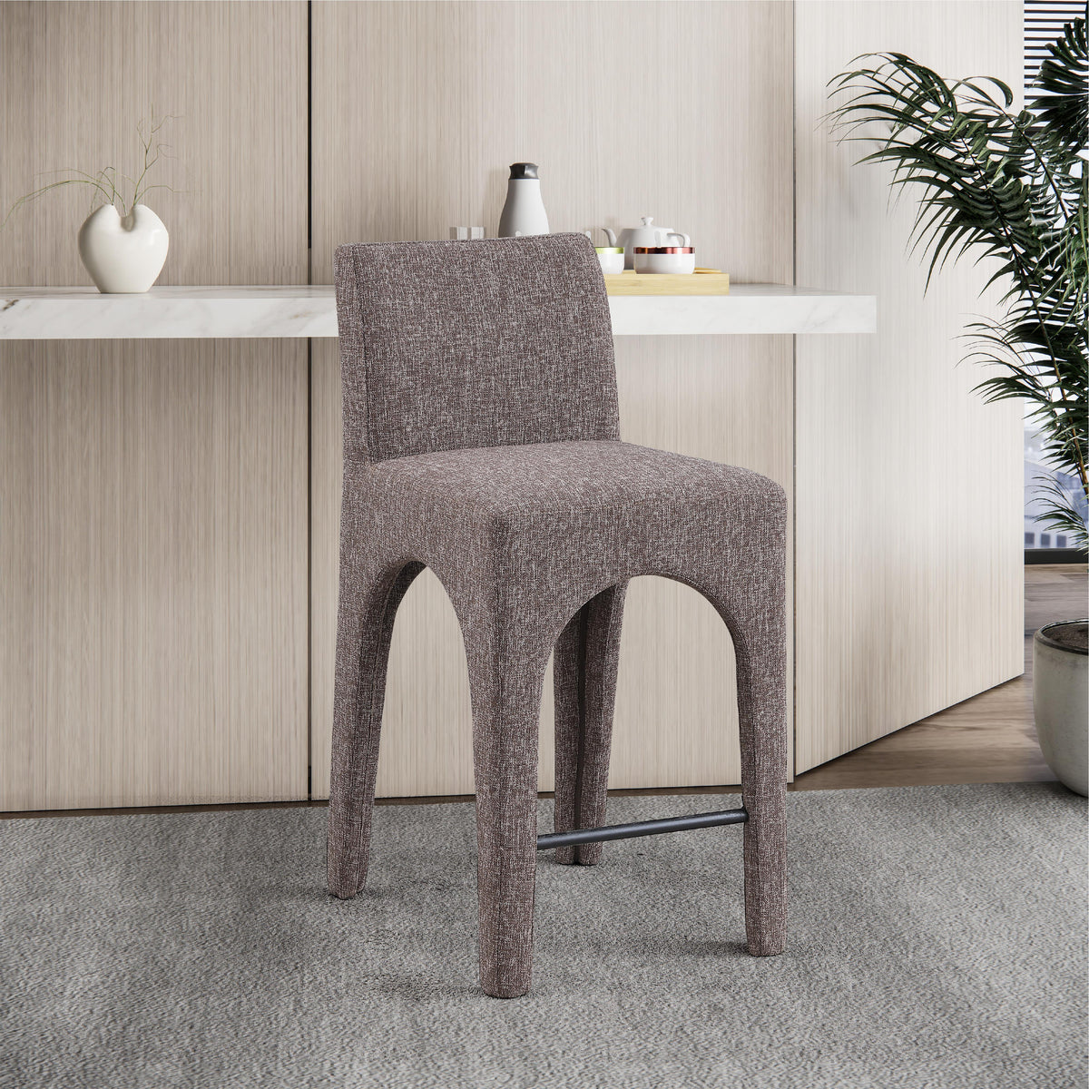 Meridian Gramercy Brown Linen Textured Fabric Stool