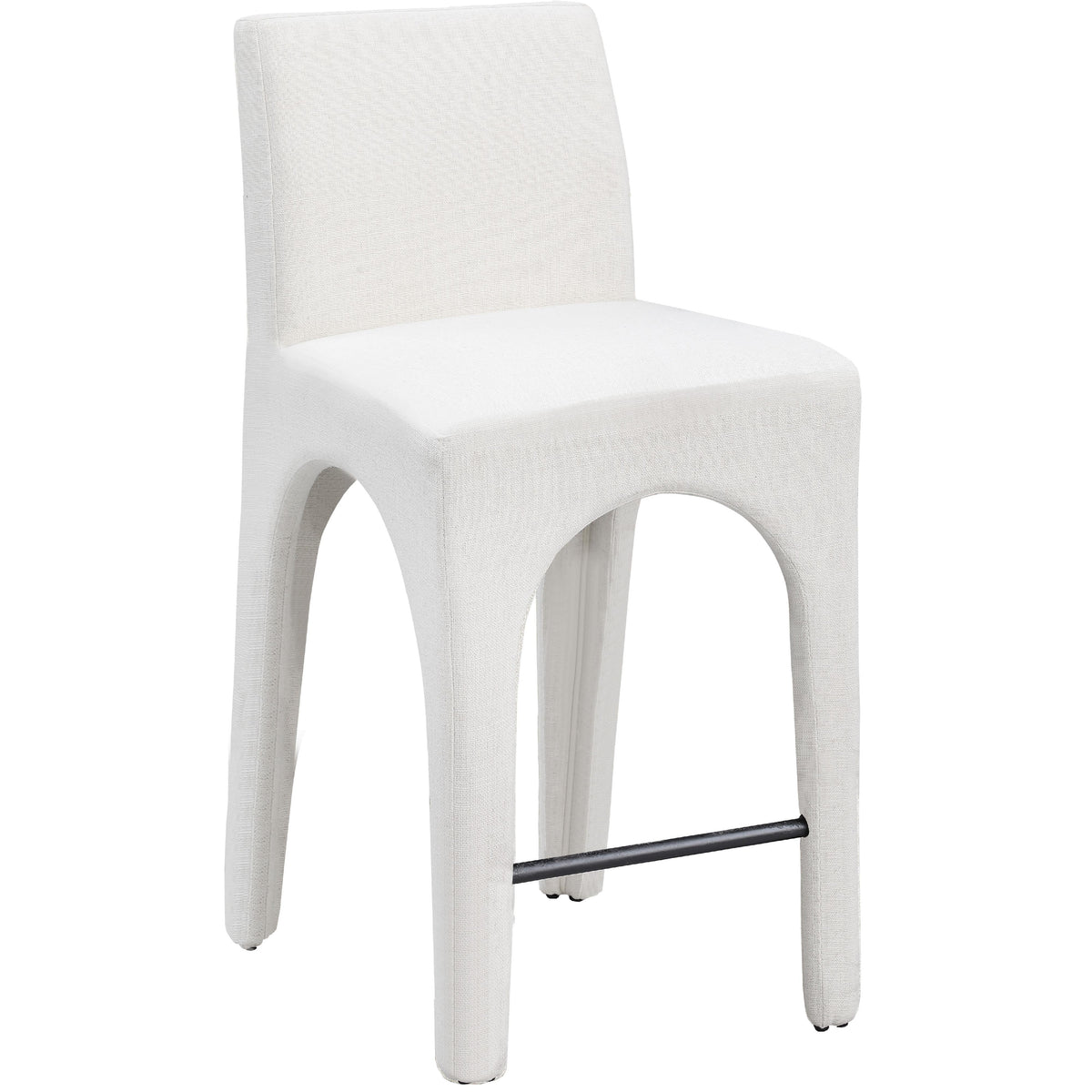 Meridian Gramercy Cream Linen Textured Fabric Stool
