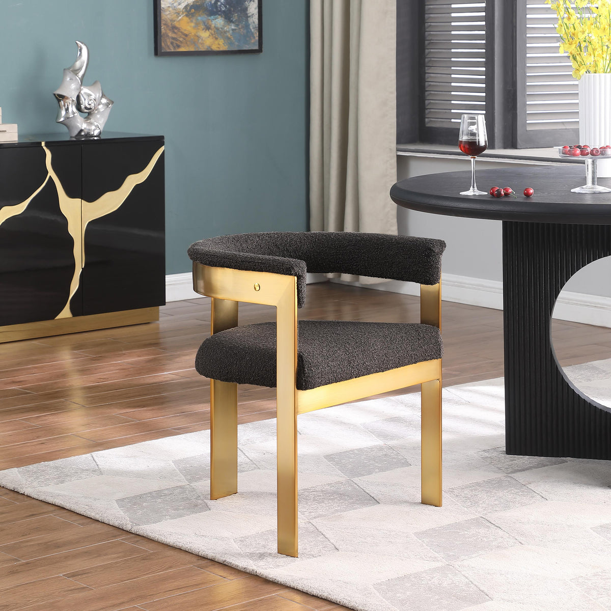Meridian Romeo Brown Boucle Fabric Dining Chair