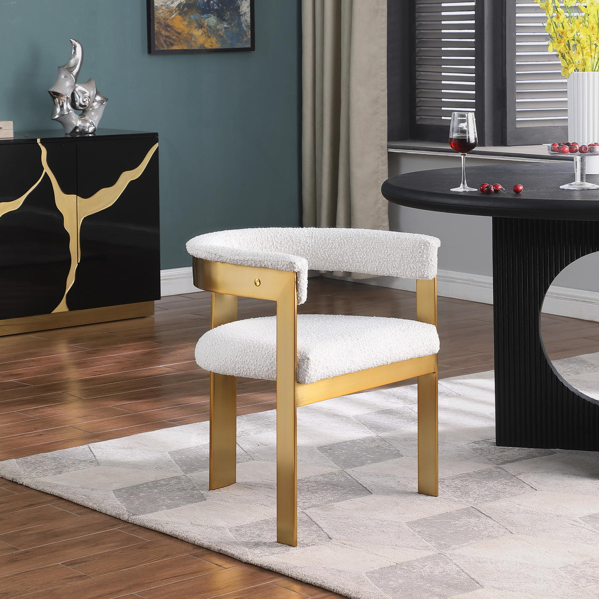 Meridian Romeo Cream Boucle Fabric Dining Chair