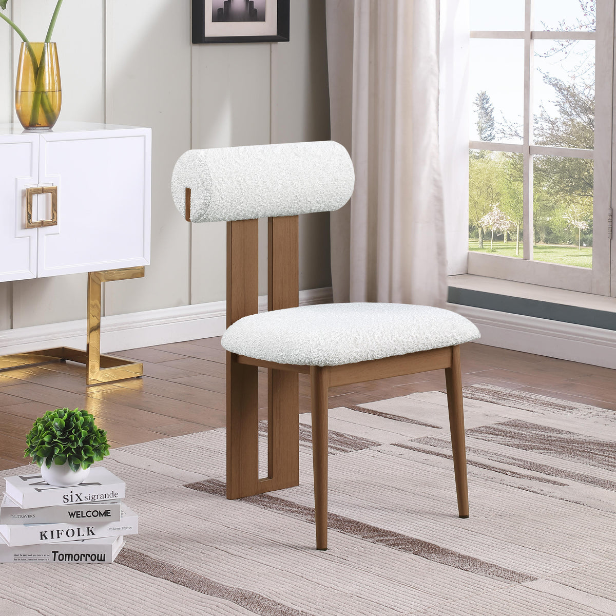 Meridian Dario Cream Boucle Fabric Dining Chair