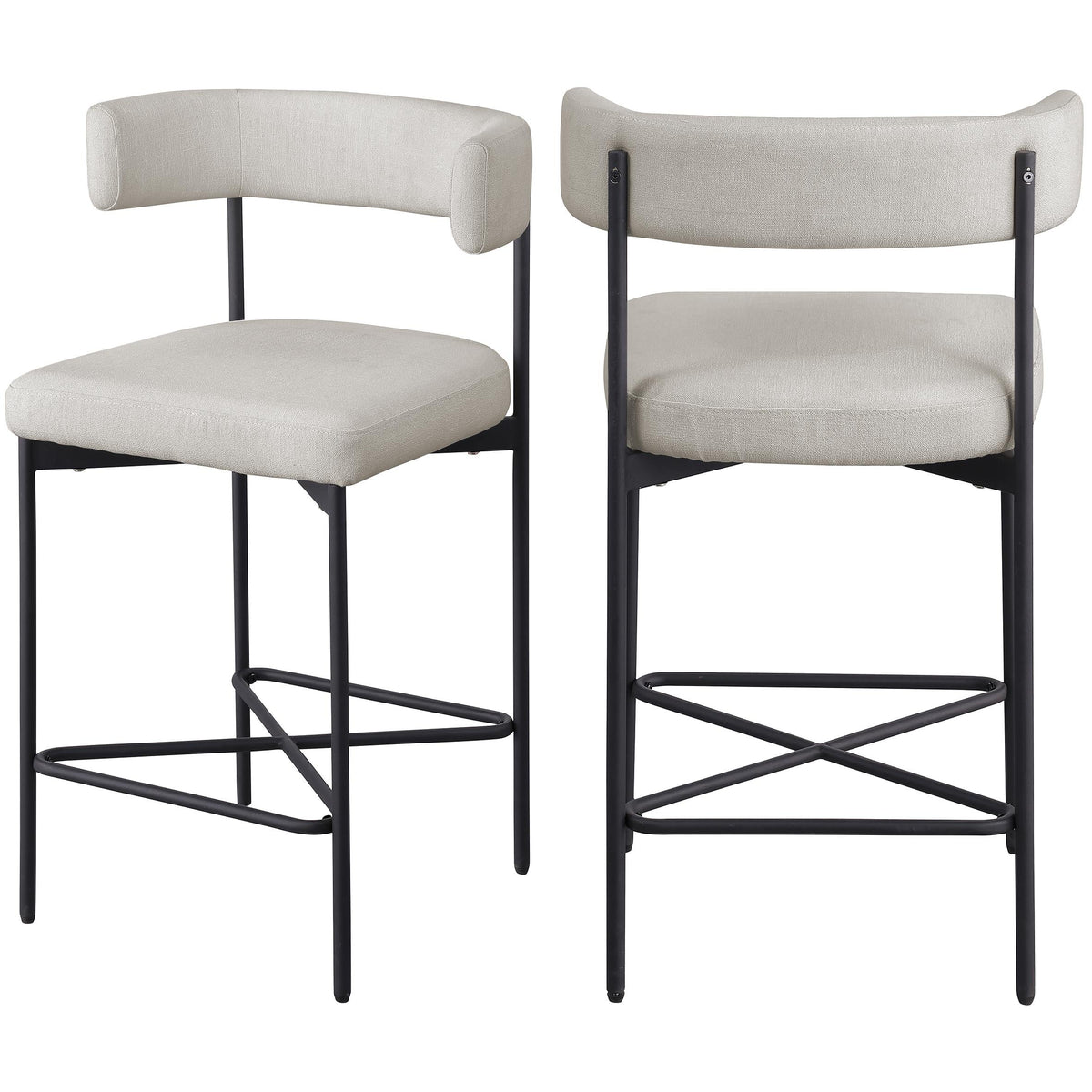 Meridian Rivage Beige Durable Linen Textured Fabric Stool