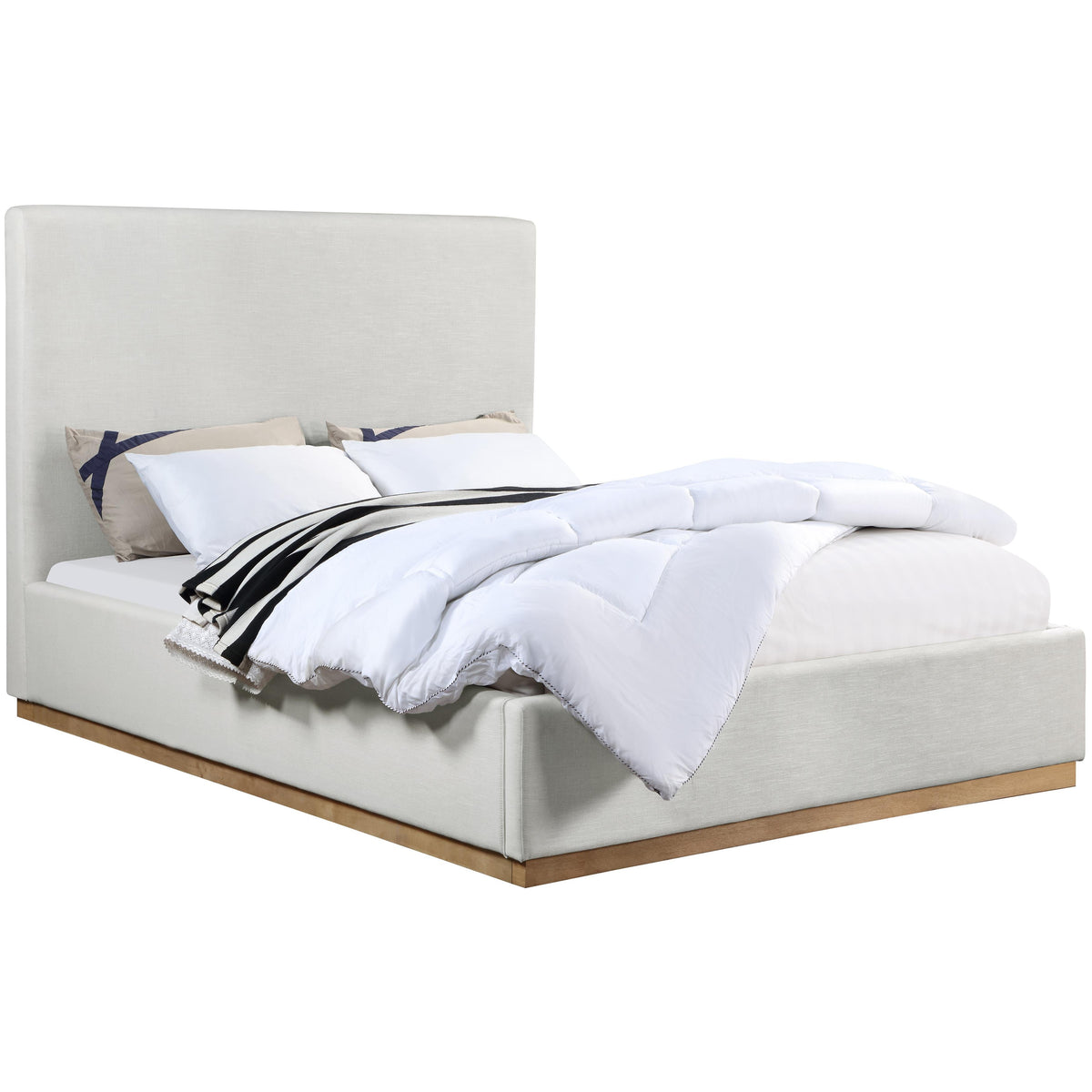 Meridian Alfie Cream Linen Textured Fabric Full Bed