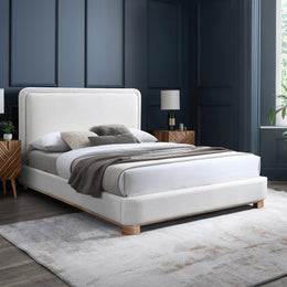 Meridian Nolita Cream Linen Textured Fabric King Bed