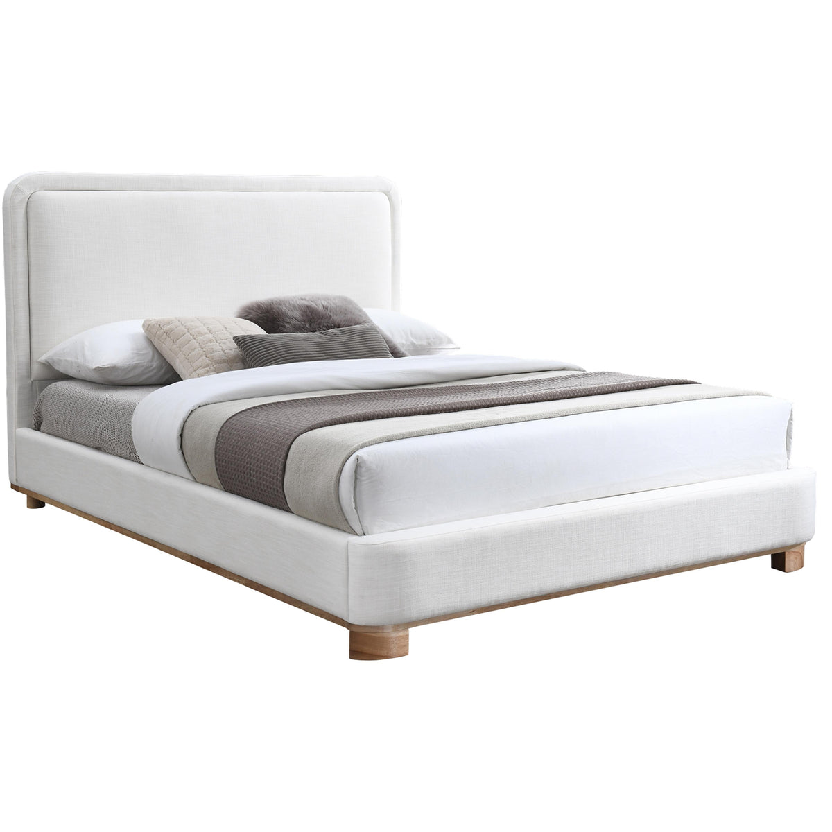 Meridian Nolita Cream Linen Textured Fabric Queen Bed