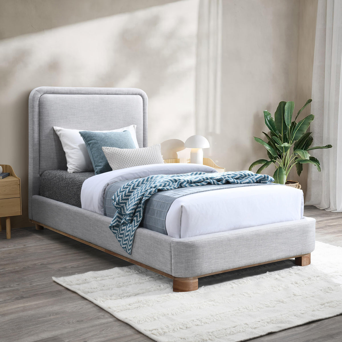 Meridian Nolita Grey Linen Textured Fabric Twin Bed