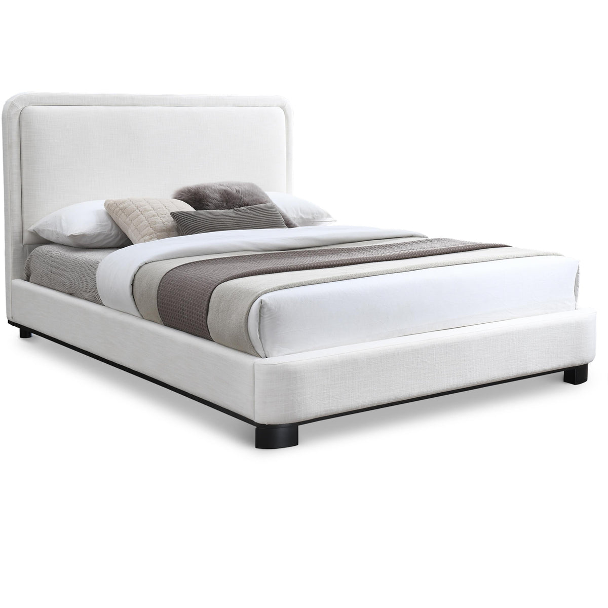 Meridian Nolita Cream Linen Textured Fabric King Bed